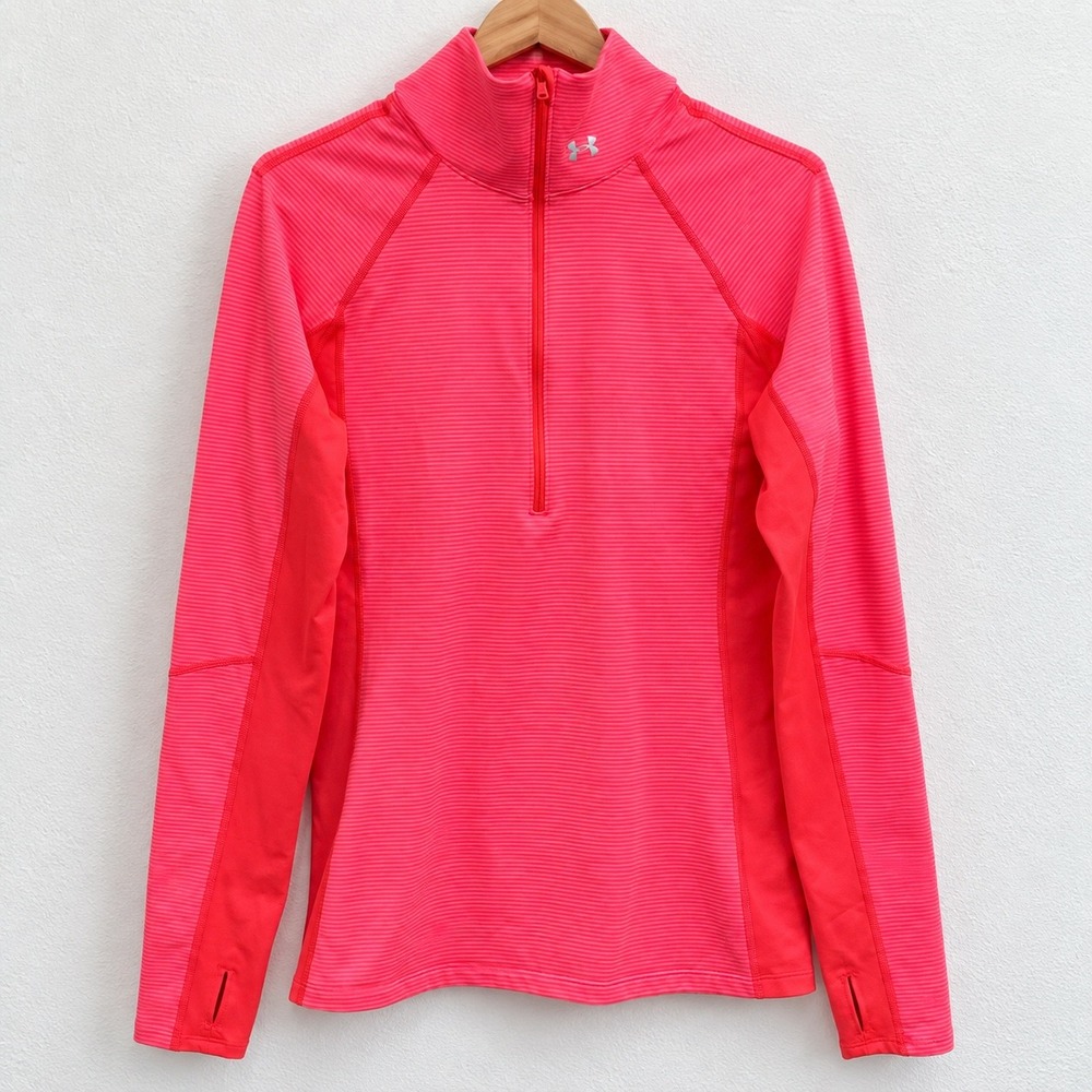 Under Armour ColdGear Pink Striped 1/4 Zip Pullover Thumbhole Running Top Medium